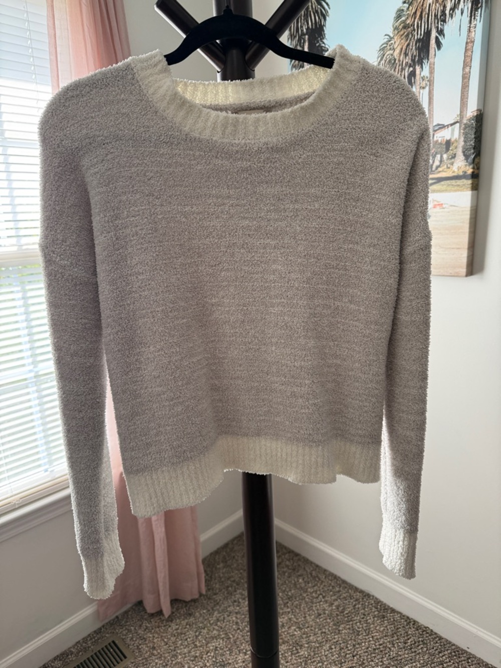 Altar'd State Light Gray and Cream Crewneck Sweater